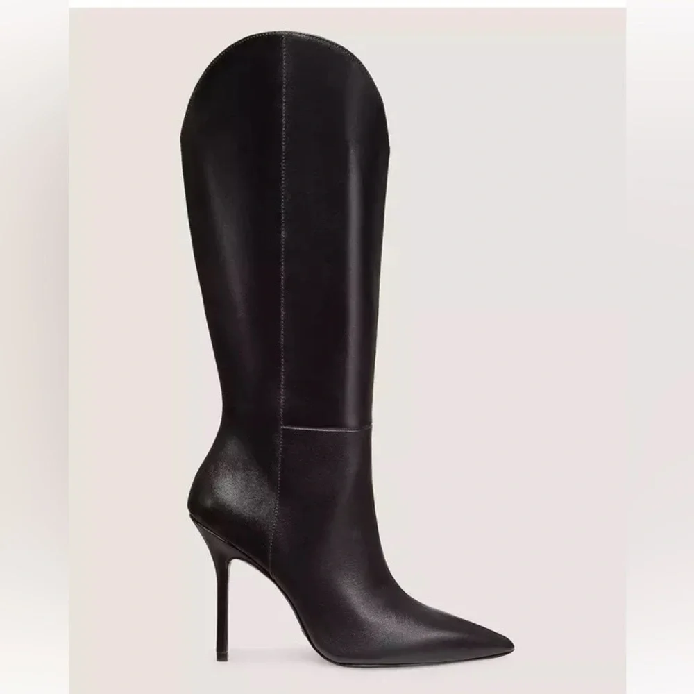 Stuart Weitzman Black Leather Over-the-Knee Pointed Toe Stiletto Boots - Picture 7 of 14